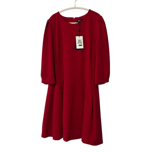 DKNY WOMENS SIZE 14 SWING DRAPE 3/4 SLEEVE STRETCH MIDI DRESS RED NEW - Picture 1 of 12